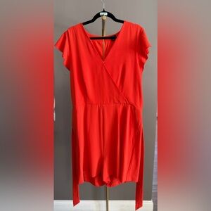 Ann Taylor Flutter Sleeve Dual Purpose Romper Jumpsuit Chic Solid Orange NWOT